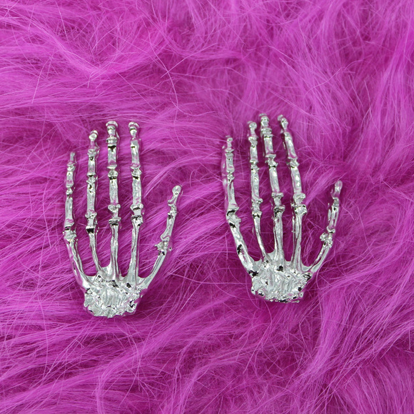 Silver Skeleton Hand Earrings - Picture 2 of 3